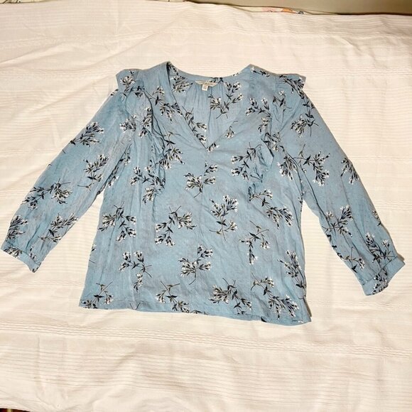 Lucky Brand Taylor Ruffle Peasant Blouse Blue - Small - Picture 5 of 16
